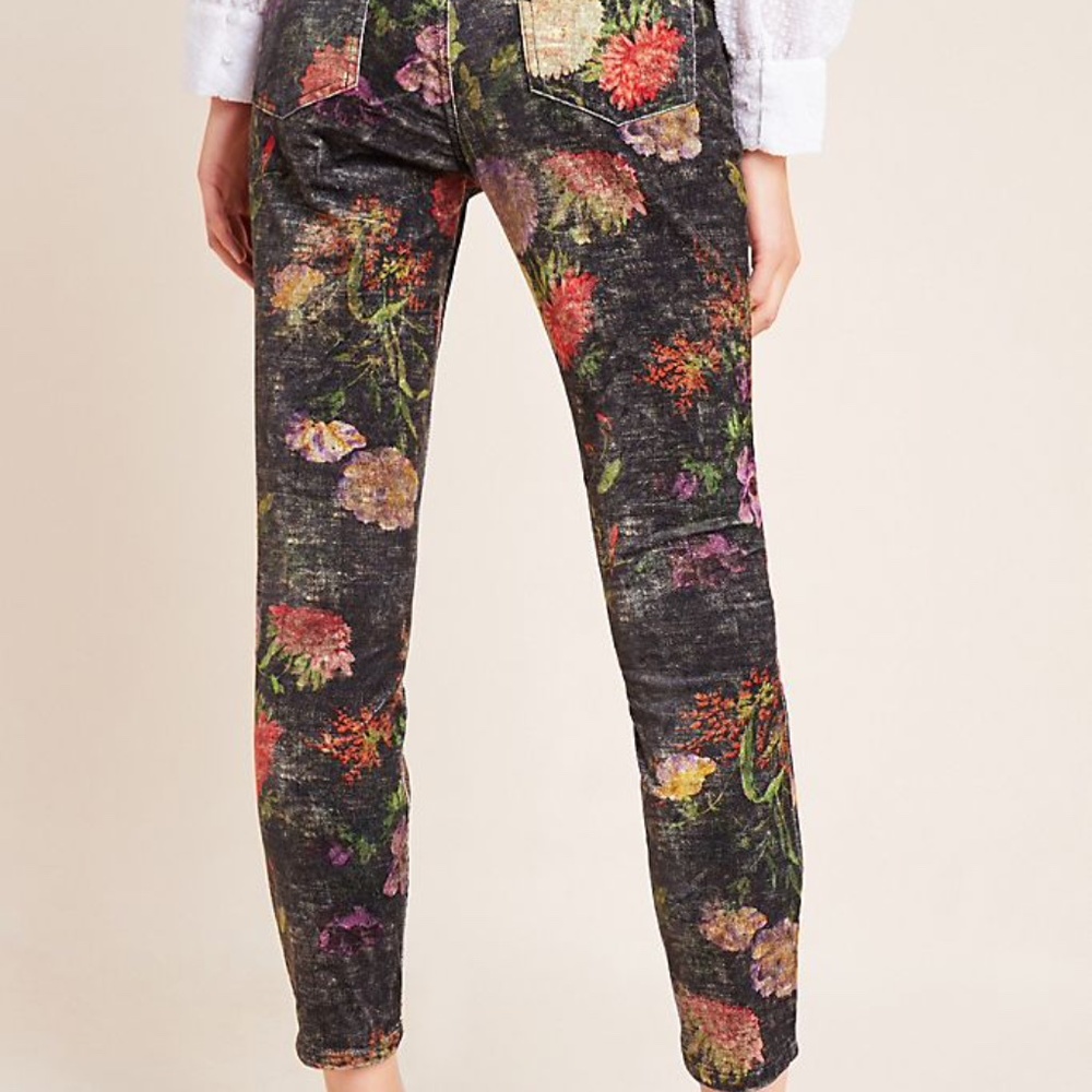 Pilcro Velvet Floral High Rise Skinny Ankle Jeans